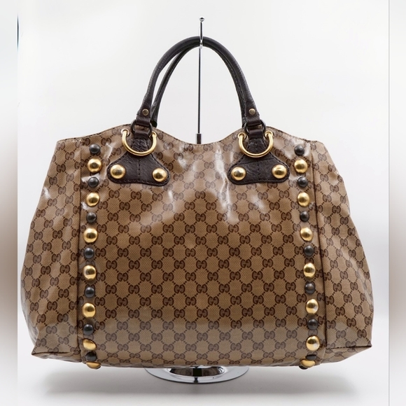 CE16 💖 GUCCI GG Crystal Canvas Babouska Heart Stud Fringe Tote Bag - Picture 2 of 13